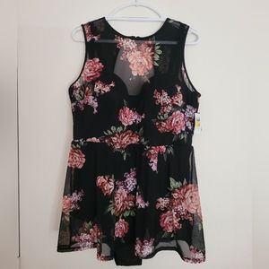 Torrid Dark Floral Mesh Overlay One Piece Underwire Swimdress w/Brief (2-DD/F)